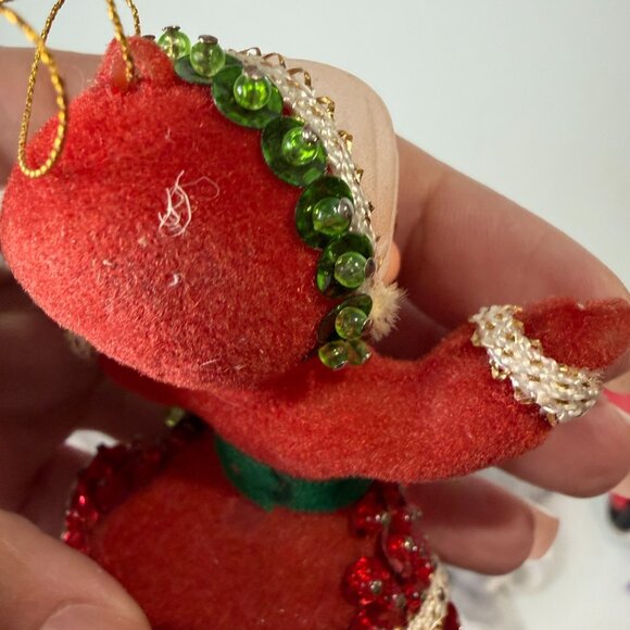 Vtg Mrs Claus Christmas Ornament 1960s-1970s Mod Red Sequin Beads Art Flocked - Picture 13 of 14